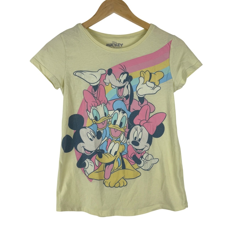 Disney Mickey and Friends T Shirt L14 Yellow Short Sleeve Crew Neck Graphic Tee